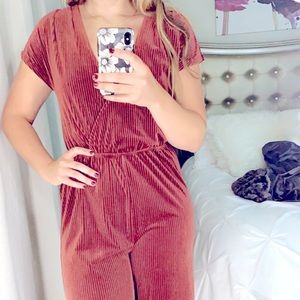 Boutique velvet burgundy jumpsuit